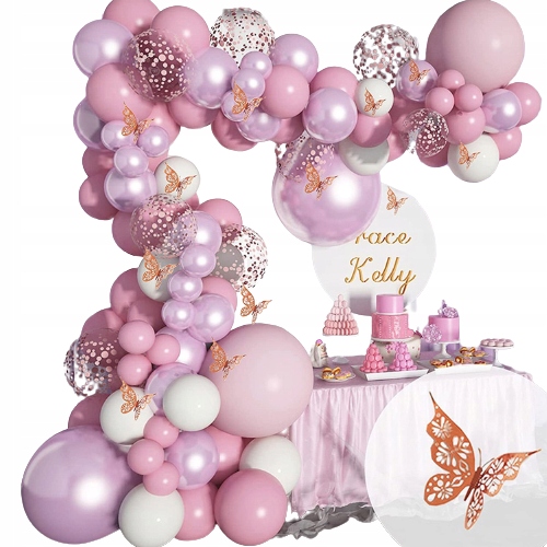 GIRLANDA BALONOWA RÓŻ FIOLET URODZINY BABY SHOWER CHRZCINY WESELE ROCZEK