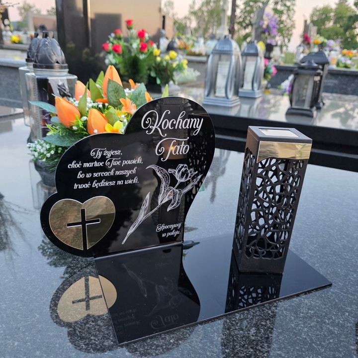 ZNICZ SOLARNY z Grawerem Wieczna Lampka Latarenka LED STATUETKA dla taty