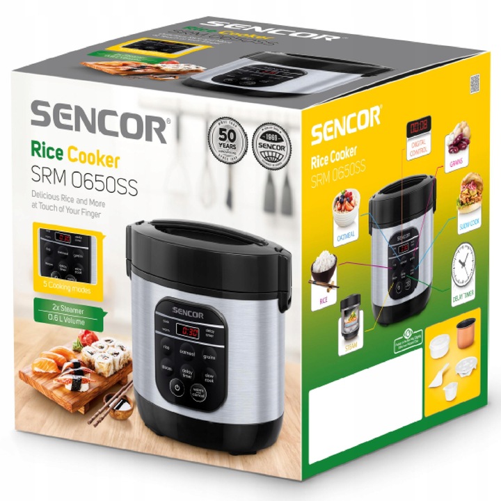 Garnek do gotowania ryżu warzyw RYŻOWAR 0,6L 360W srebrny Sencor SRM