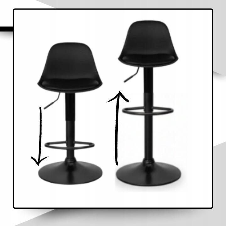 Hoker barowy plastikowy czarny obrotowy regulowany ekoskóra do wyspy