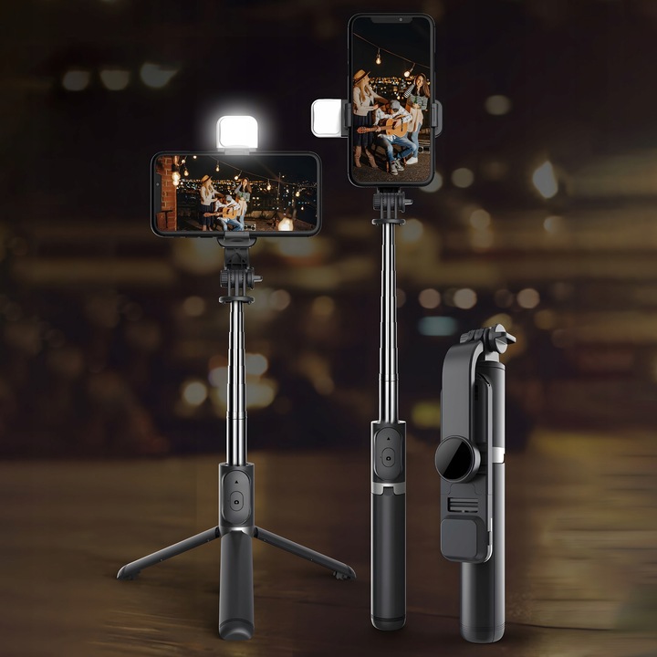 SELFIE STICK STATYW KIJEK DO TELEFONU Z PILOTEM LAMPA LED BLUETOOTH TRIPOD