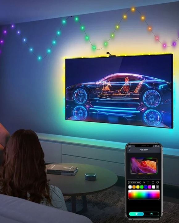 Lampki choinkowe łańcuch świetlny LED 10M 100LED RGB Aplikacja pilot