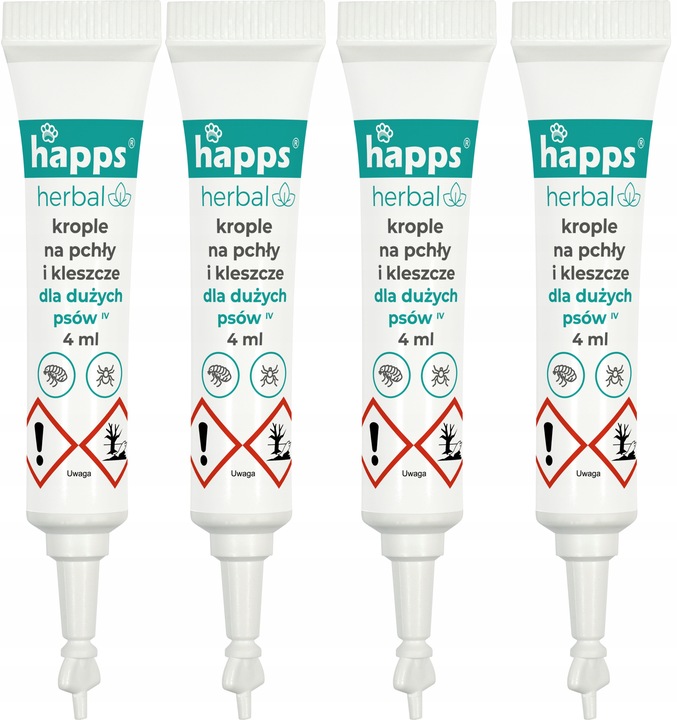 HAPPS Herbal krople na pchły i kleszcze dla psów dużych 20-40 kg, 4x4 ml