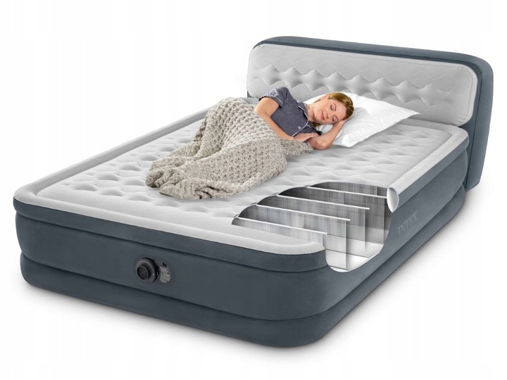 Materac Dmuchany Dwuosobowy Łóżko Pompka 230V Intex + Poduszka MODEL 2024