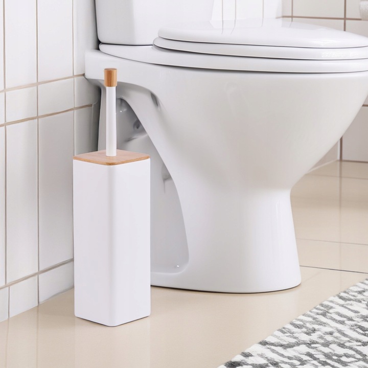 Szczotka do WC łazienki biała wysoka zamknięta z bambusem loft YOKA