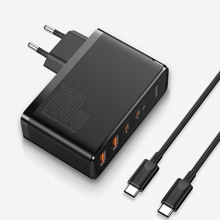 BASEUS MOCNA ŁADOWARKA SIECIOWA ZASILACZ 2X USB USB-C QC 100W + KABEL TYP-C