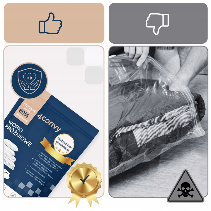 4CONVY 5x Worek próżniowy na pościel kołdrę ubrania 80x100x30 kostka duża