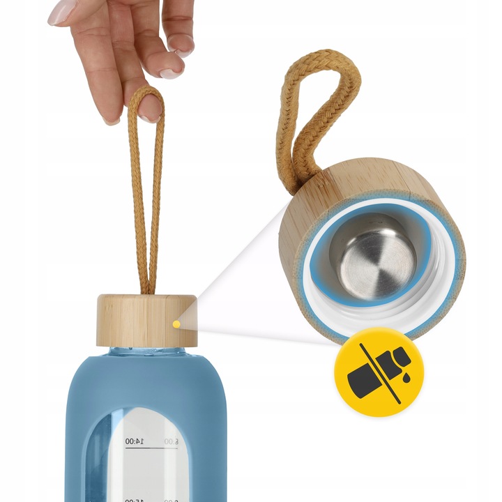 BUTELKA SZKLANA NA WODĘ MOTYWACYJNA SZCZELNA MIARKA SILIKONOWE ETUI 4FIZJO