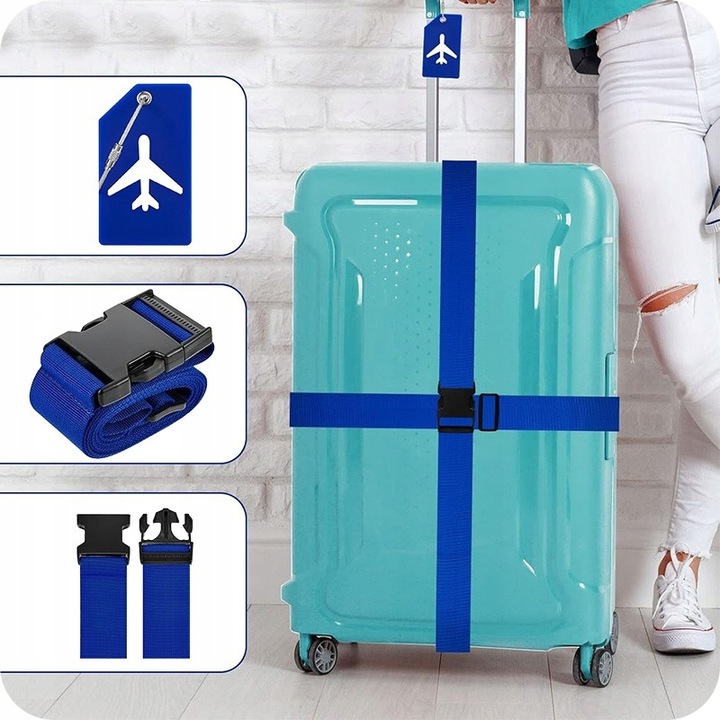PAS ZABEZPIECZAJĄCY DO WALIZKI SPINAJĄCY BAGAŻ (NIEBIESKI) PASY DO