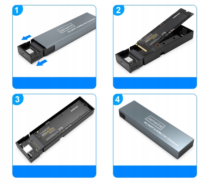 Obudowa na dysk SSD NVME/SATA PCIe M.2 USB-C Gen2 Kieszeń Adapter dysku M2
