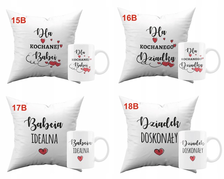 PREZENT NA DZIEŃ BABCI I DZIADKA ZESTAW PODUSZEK KUBKÓW 2SZT.