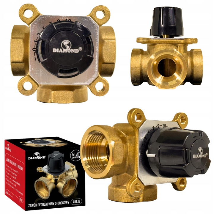 ZAWÓR 3 DROGOWY TRZY DROŻNY MIESZAJĄCY MIESZACZ REGULACYJNY 1" DN25 MOSIĄDZ