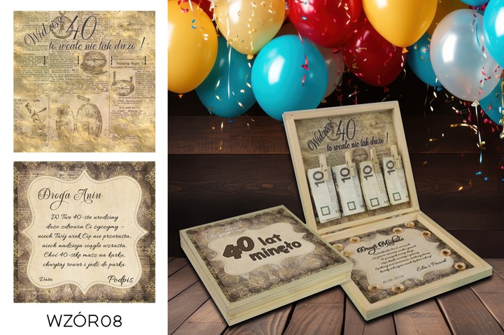 PREZENT NA 40 URODZINY PUDEŁKO Z ŻYCZENIAMI