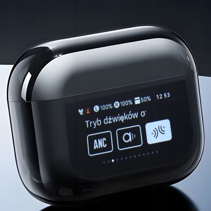 Słuchawki Bezprzewodowe Douszne PRO Lekkie ANC Mikrofon Czarne Wyświetlacz
