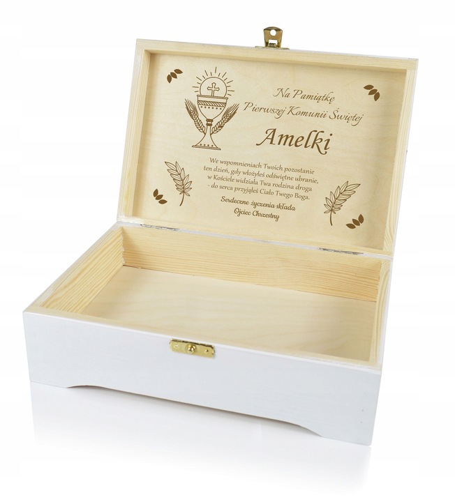 Prezent na KOMUNIE świętą pamiątka pudełko GRAWER Pamiątka Komunii