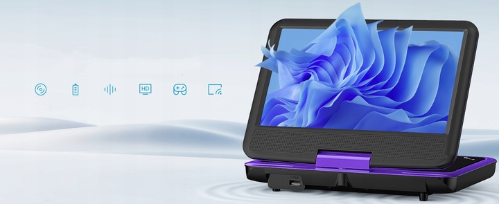 PRZENOŚNY SAMOCHODOWY ODTWARZACZ DVD 9'' LCD CZARNE 2000mAh Baterią