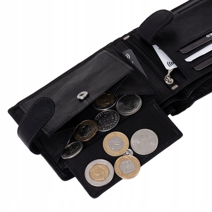 SEPHER Portfel 100% Skórzany Męski CZARNY zatrzask