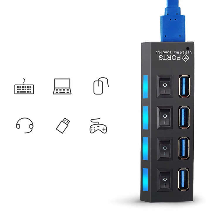 HUB USB ROZDZIELACZ 4 PORTÓW ROZGAŁĘŹNIK USB 3.0