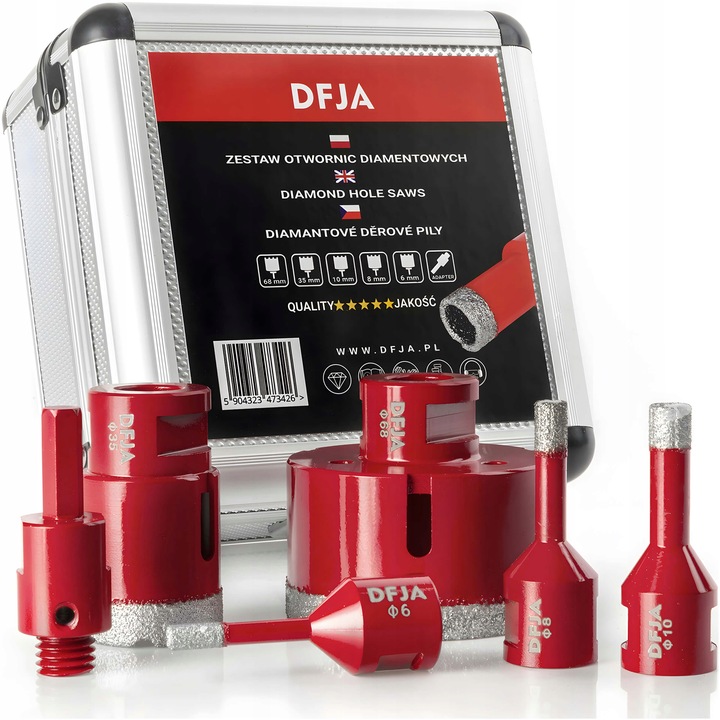 OTWORNICA DO GRESU DIAMENTOWA ZESTAW OTWORNIC 6-68mm BETONU GRANITU ADAPTER