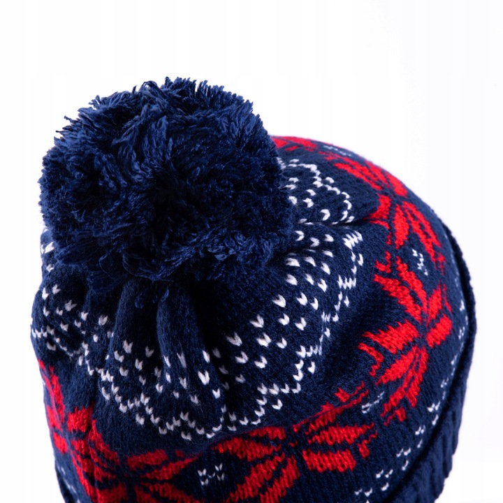 CZAPKA MĘSKA ZIMOWA NORWESKI WZÓR Z POMPONEM CIEPŁA NORWESKA BEANIE
