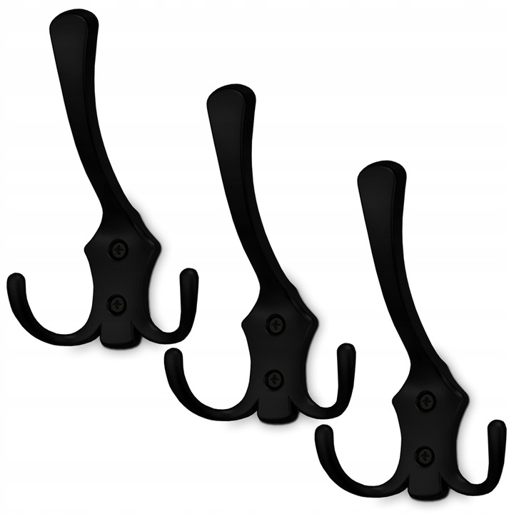 3x HACZYK NA UBRANIA WIESZAK NA UBRANIA ŚCIENNY WIESZAK MEBLOWY CZARNY