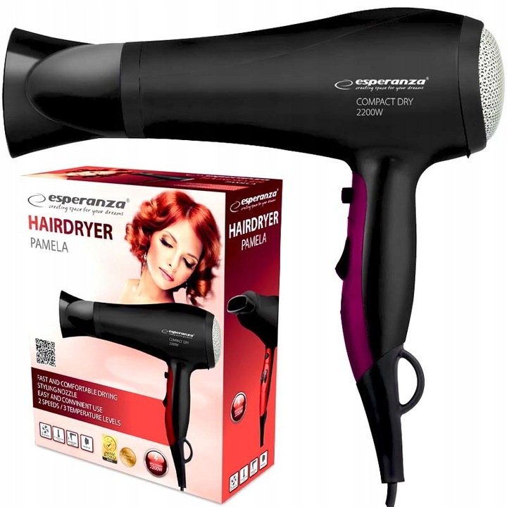 SUSZARKA DO WŁOSÓW ZIMNY NAWIEW + KOŃCÓWKA 3 TRYBY 2200W