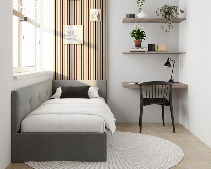 Łóżko młodzieżowe FREDDY z pojemnikiem podnoszonym 90x200 tapicerowane