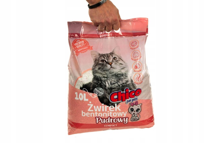 Żwirek Dla Kota Bentonitowy Drobny Zbrylający Compact Pudrowy 10L