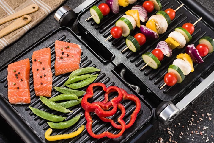 GRILL ELEKTRYCZNY Z REGULACJĄ TEMPERATURY 5 PROGRAMÓW ROZKŁADANY LED