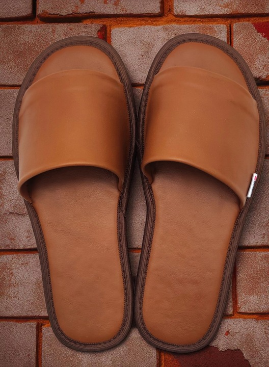 KLAPKI SKÓRZANE DAMSKIE wygodne pantofle kapcie skórzane PREMIUM BRĄZ