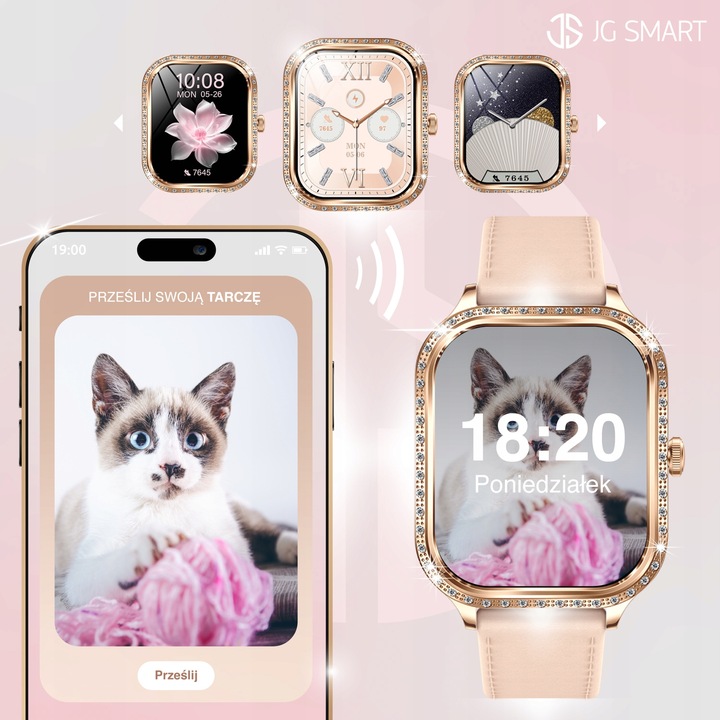 SMARTWATCH DLA KOBIETY DAMSKI ZEGAREK ROZMOWY MENU POLSKIE PULS + 3 PASKI