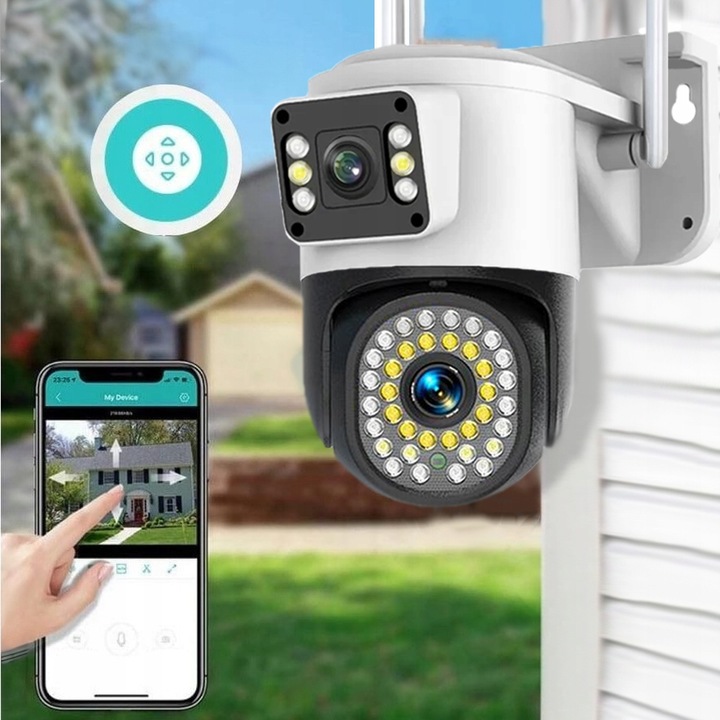 PODWÓJNA KAMERA WIFI IP SMART ZEWNĘTRZNA OBROTOWA QHD 2x 4MP ZOOM APLIKACJA