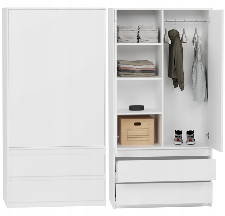 Szafa garderoba 90cm 2d 2szuflady biała B-9