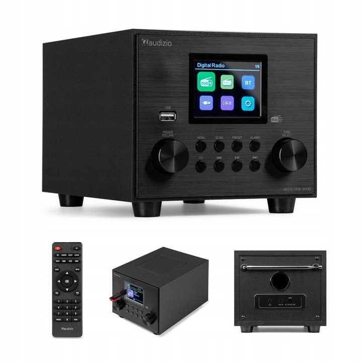 Radio DAB+ tuner FM z subwooferem czarne do kuchni salonu biura