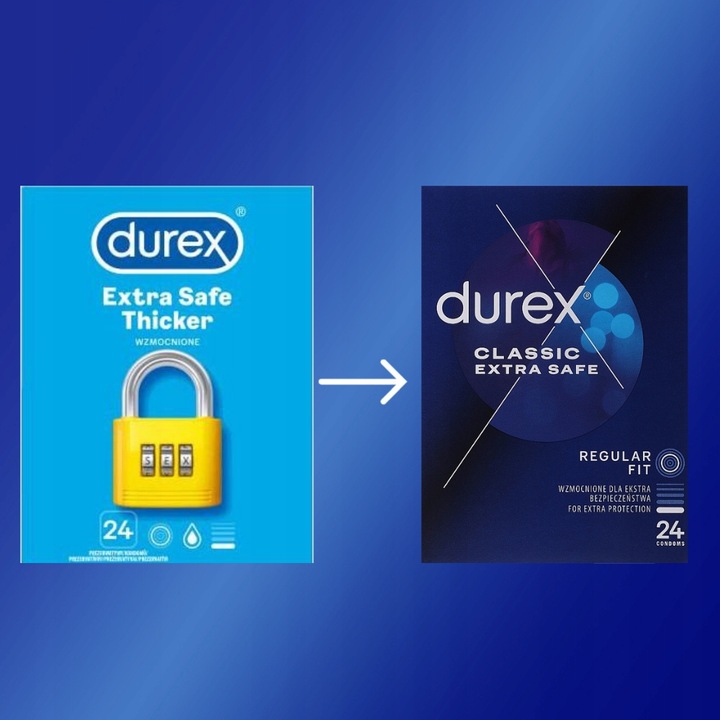 DUREX Extra Safe Dodatkowo Nawilżane Prezerwatywy BEZPIECZNE 24 sztuki