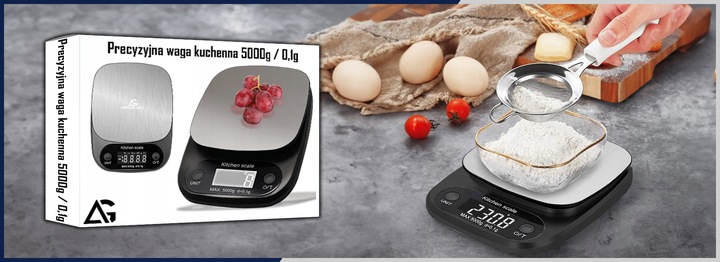 WAGA KUCHENNA ELEKTRONICZNA 5000g 0,1g WYŚWIETLACZ LCD PRECYZYJNA