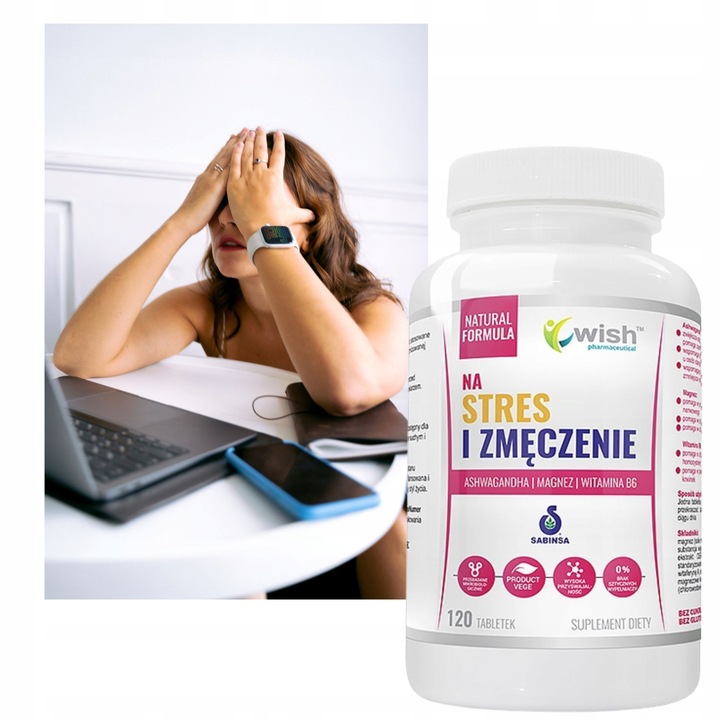 STRES ZMĘCZENIE Ashwagandha + Magnez + Wit B6 120t