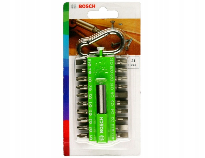 ZESTAW 21 sztuk BITÓW i KOŃCÓWEK BOSCH w uchwycie