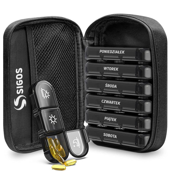 PUDEŁKO NA LEKI 21 POJEMNIKÓW SASZETKA CZARNA ORGANIZER NA LEKI