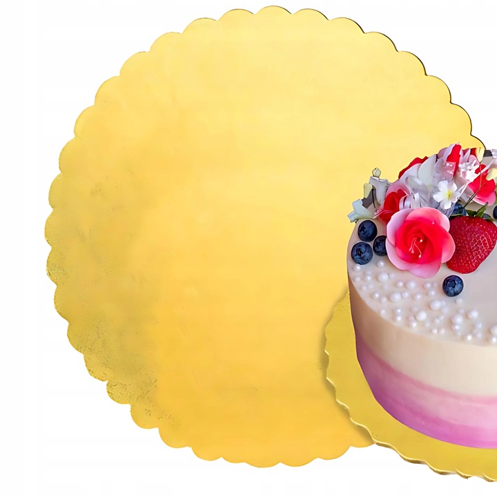 Podkład Pod Tort Złoty Okrągły 30 cm Gruby Karbowany 2000g Fala Wielorazowy