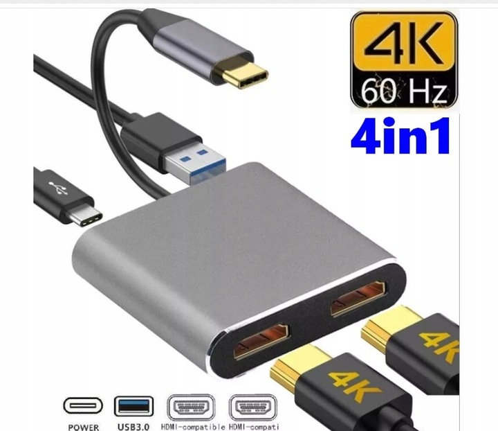 USB C na 2 monitory HDMI, USB3.0 i Power Delivery