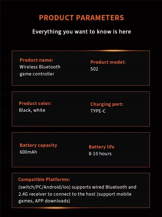 Bezprzewodowy Kontroler Pad Do Gier LENOVO S02 Czarny PC Android iOS Switch