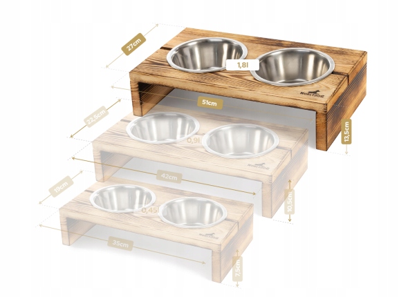 MISKI NA STOJAKU dla psa DUŻEGO STOJAK DREWNIANY bufet 2x 1,8 L + treserki