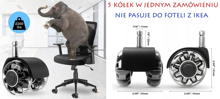 KÓŁKA DO FOTELA Obrotowego Krzesła Kauczukowe Gumowe Silikonowe 11mm