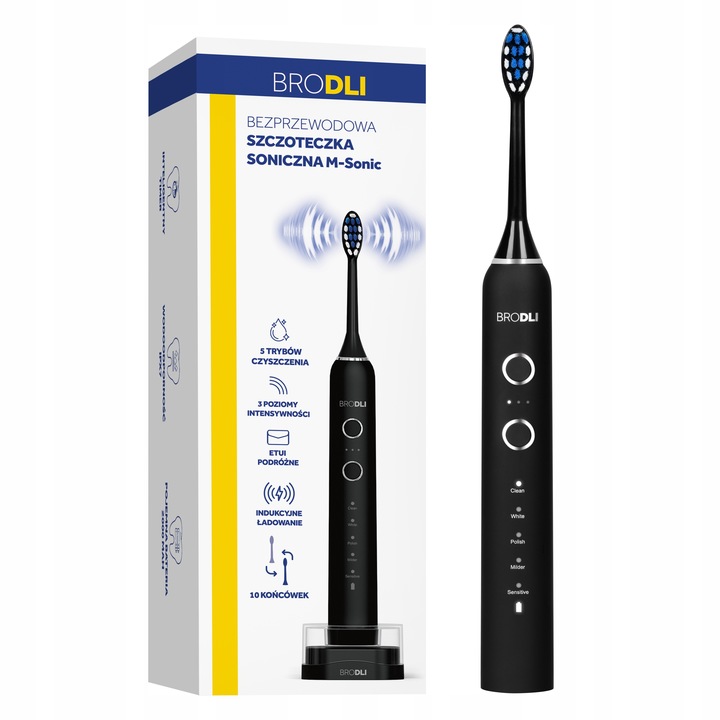 SZCZOTECZKA SONICZNA DO ZĘBÓW ELEKTRYCZNA CZARNA 10 KOŃCÓWEK INDUKCJA
