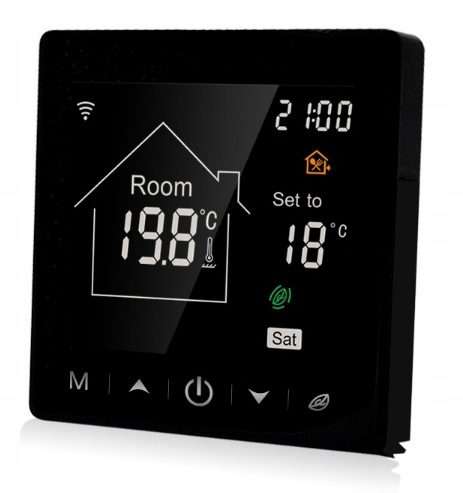 CZARNY TERMOSTAT POKOJOWY PANEL LCD 16A WIFI TUYA OGRZEWANIE PODŁOGOWE