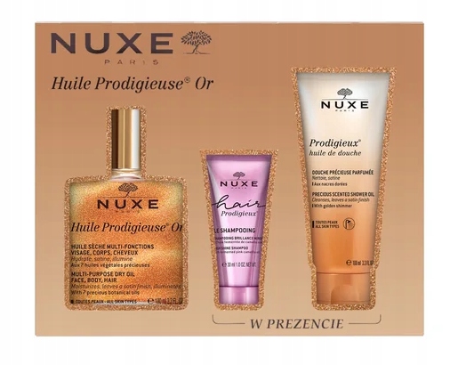 NUXE ZESTAW Suchy Olejek Or 100ml + szampon 30ml +olejek pod prysznic 100ml