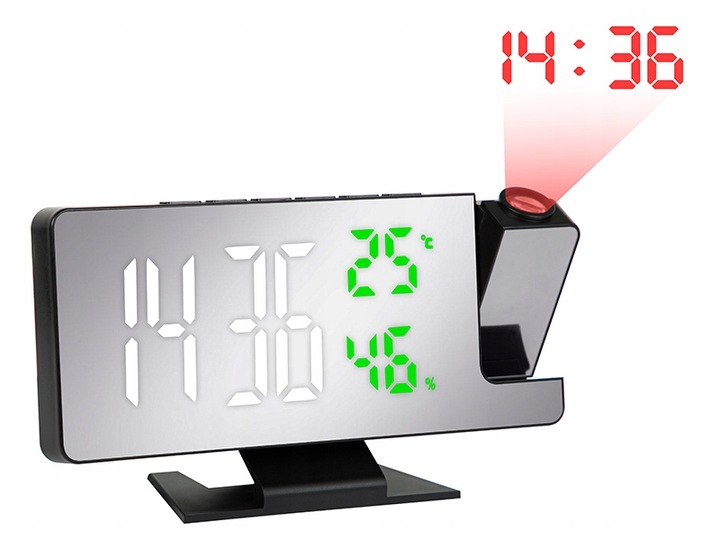 ZEGARY BUDZIK ELEKTORNICZNY CYFROWY Z PROJEKTOREM LED LUSTRO TERMOMETR