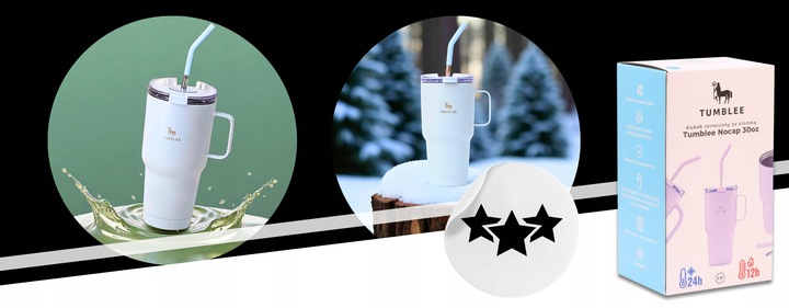 Kubek Termiczny z WYGODNYM Uchwytem i STALOWĄ Słomką TEMPERATURA DO