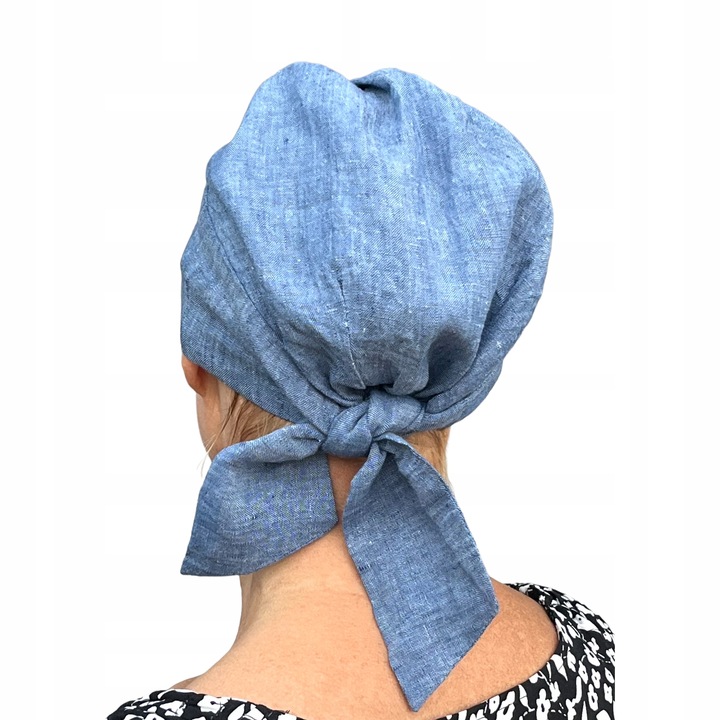 Chusta z daszkiem Tess jeans len czapka marszczona także po chemioterapii